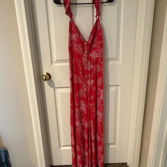 Free People Red and White Floral Jumpsuit with Plunging V-Neckline - Picture 5 of 10